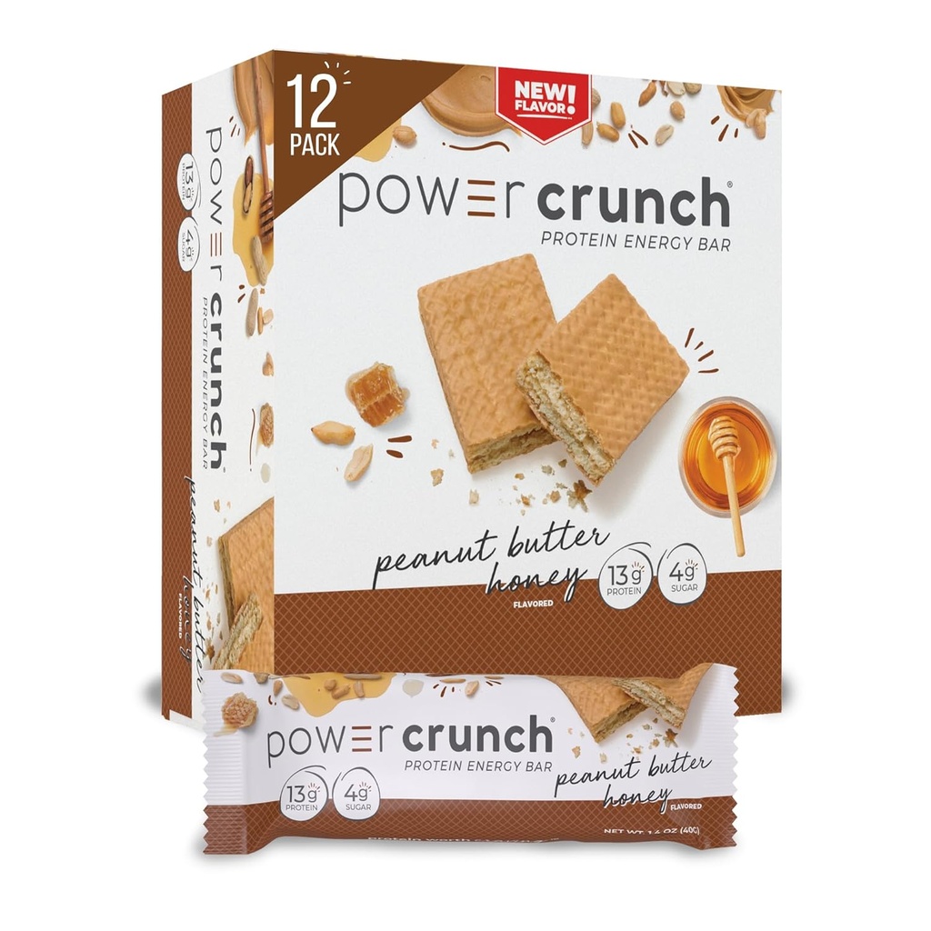 Power Crunch Proteine Wafer Baruri, Snacks de proteine ridicate cu gust delicios, Unt de arahide miere, 1.4 Ounce (12 Conte)