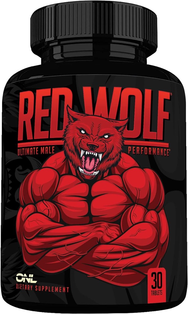ONL Red Wolf Testosteron Booster pentru bărbaţi - Ultimate Men's Supplement for High Potency Endurance, Energy & Force - Testosteron Supplement for Men - w/Tongkat Ali Male Enhancement - 30 Ct