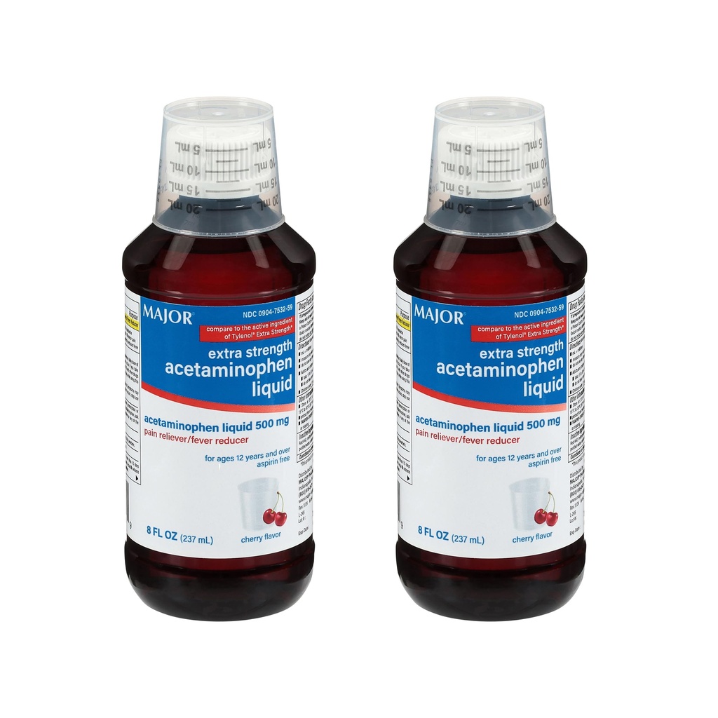 Acetaminofen 500 mg - ajută la ameliorarea durerii şi reduce febra - Aspirină fără aromă de cireşe - 8 Fl Oz (2 ambalaj)