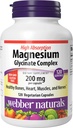 Webber Naturals Magneziu Glicinat Complex 200 mg, 120 Capsule vegetariene, Formula de înaltă absorbţie, Suporturi Oase, Inimă, Muşchi & Nervi, One-per-Day, Vegan, Noua Label!
