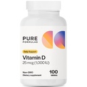 PureFormulas Vitamina D3 1000 UI 25 mcg - Suplimentul Premium Vitamina D pentru formarea osoasă sănătoasă, dinți, sănătate cardiovasculară și sprijin imun non-GMO - 100 comprimate conte