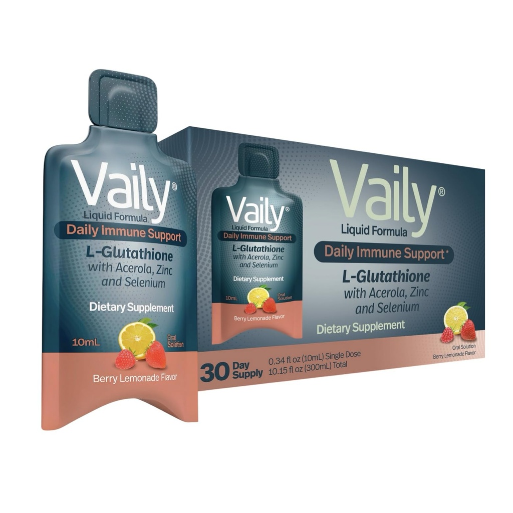Vaily Immune Supplement pentru adulţi - Liquid Glutatione Supplement 860 mg w/Acerola Vitamina C Zinc & Seleniu - Antioxidant de potenţă ridicată, Sănătatea pielii, Detox în fiecare zi - 30 flacoane unidoză
