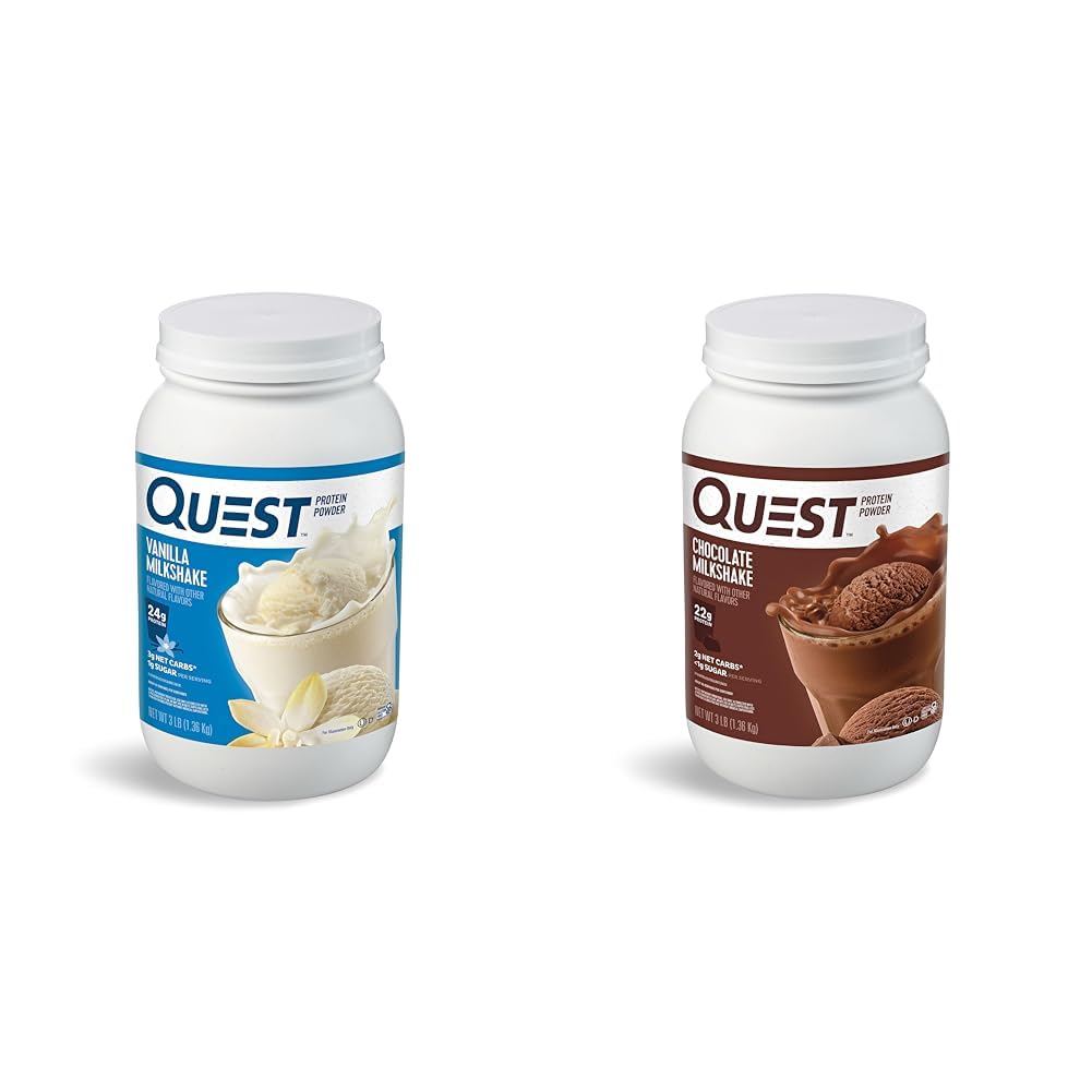 Quest Nutriție Vanilla Milkshake Pulbere Proteină, 24g de proteine, 1g de zahăr, Low Carb & Chocolate Milkshake Pulbere de proteine, 22g Proteină, 1g zahăr, carbohidrat scăzut, Gluten gratuit
