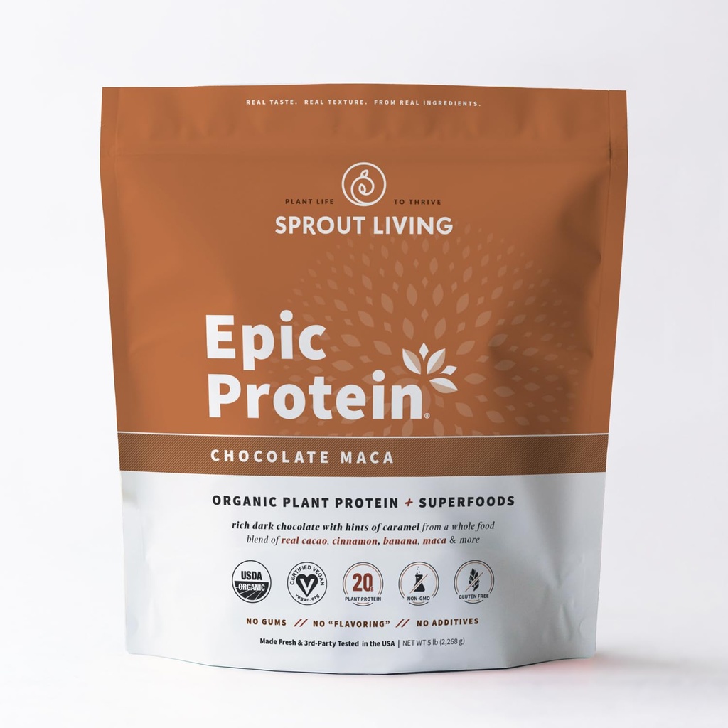 Sprout Living Epic Proteine, Pe bază de plante Proteina si Superalimente Pulbere, Ciocolata Maca Powder 