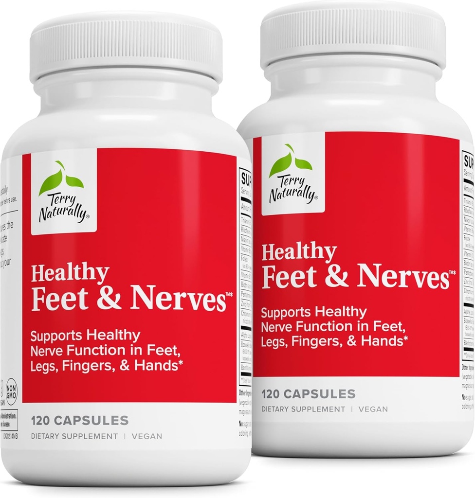 Terry Picioare naturale sănătoase & Nervi - Suplimentul vegetal cu vitamina B12 bioactivă - Suplimentul de sprijin pentru sănătate circulaţie şi nervoasă - Capsule Vegane cu Boswellia Serrata - 120 capsule (Pachet de 2)