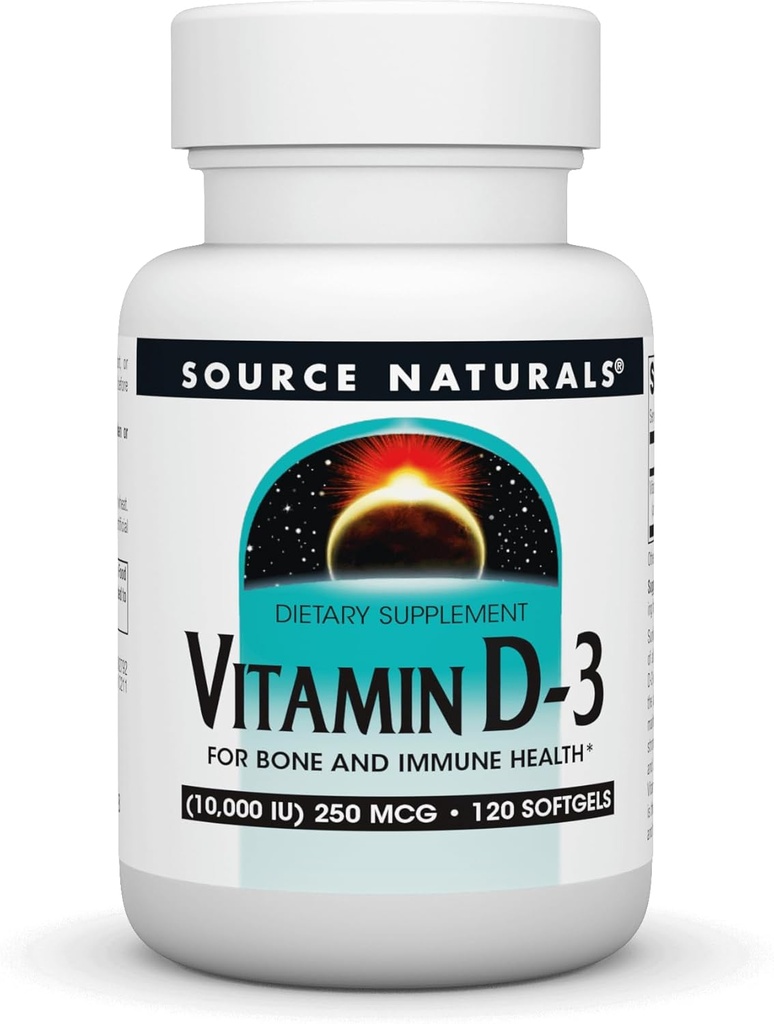 Sursa Naturals Vitamina D-3, Susţine sănătatea osoasă şi imună*, 250 mcg (10000 UI) - 120 Softgels