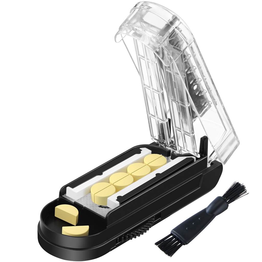 Pilula Cutter pentru pastile multiple la un moment dat, Pilula Cutter Splitter pentru pastile mici și mici, Pilula Cutter pentru pastile mici sau mari, Pilula Splitter cu lama de oțel inoxidabil ascuțite ascunse (negru)