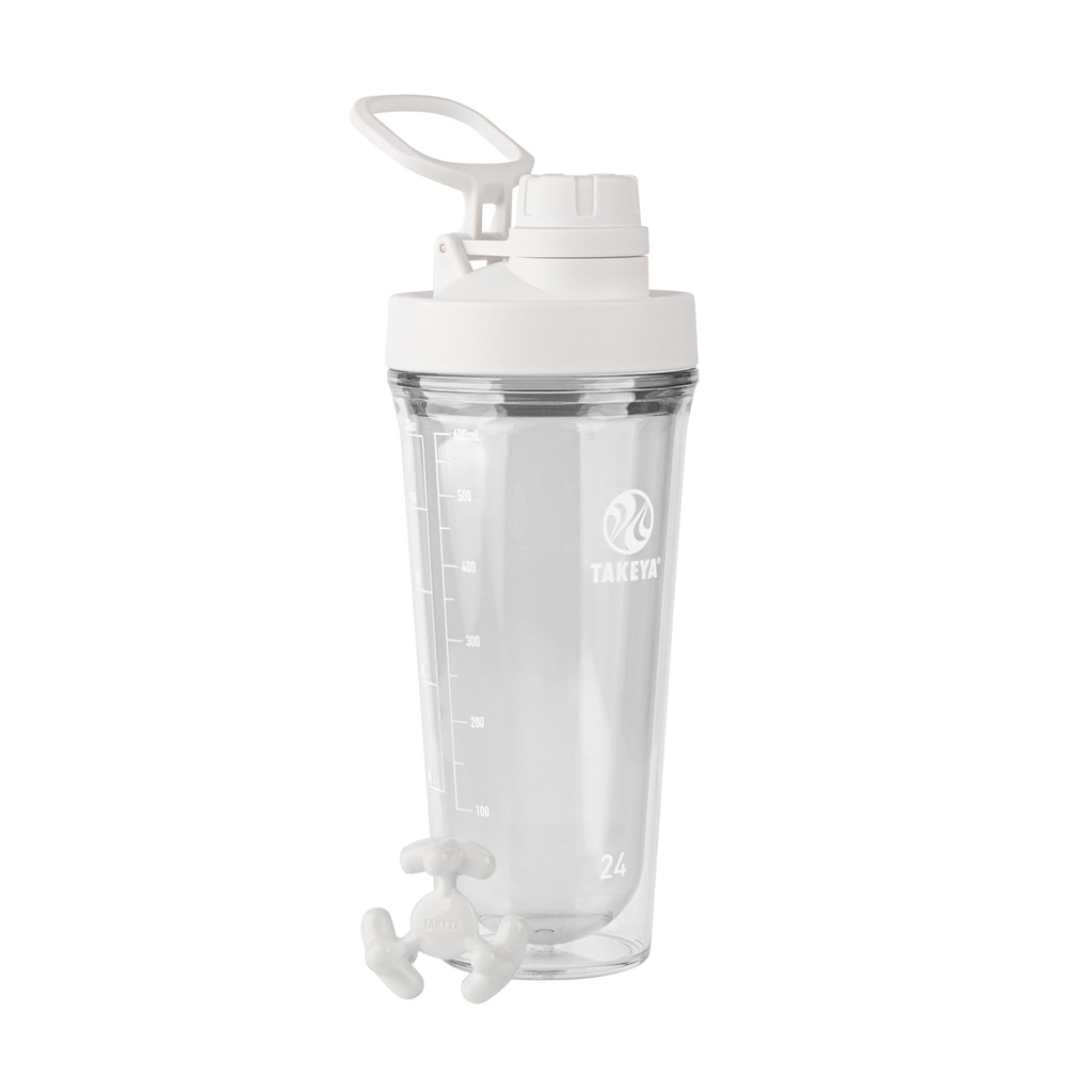 Takeya Shaker de proteine - BPA-gratuit de plastic Shaker sticla cu Leak-Proof Spout Lid - Easy Carry Shaker pentru sala de gimnastica & More - Dishwaster-Safe Shaker reutilizabil cu Spout Lid - 24 oz, Cloud White
