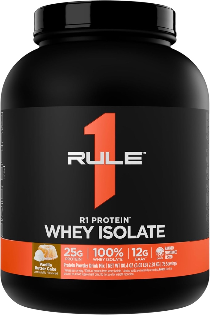 Articolul 1 Proteina R1 Whey Izolat - cu 25g Proteina & 6g BCAA Exclusiv din surse izolate și hidrolizate pentru recuperarea antrenamentului (5 lire*, Vanilla Butter Cake)