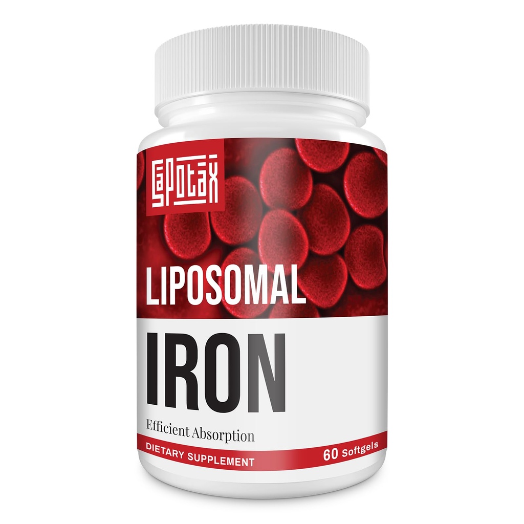 Liposomal Fe Supliment de fier pentru femei, 65 mg Supliment de fier cu Acid folic & Vitamina B12 pentru bărbați, Zilnic sânge și suport energetic pentru adulți Deficit de fier 60 Softgels (1 flacon)