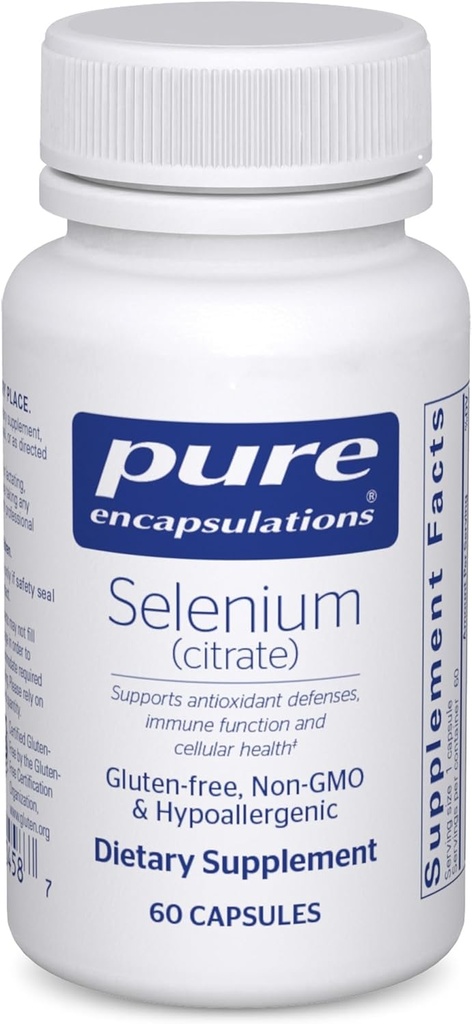 Encapsulations Pure Seleniu (Citrate) - for Immune System Support & Cellular Health - Antioxidant Supplement - Suports Blood Flow* - Gluten Free & Vegan - 60 Capsule