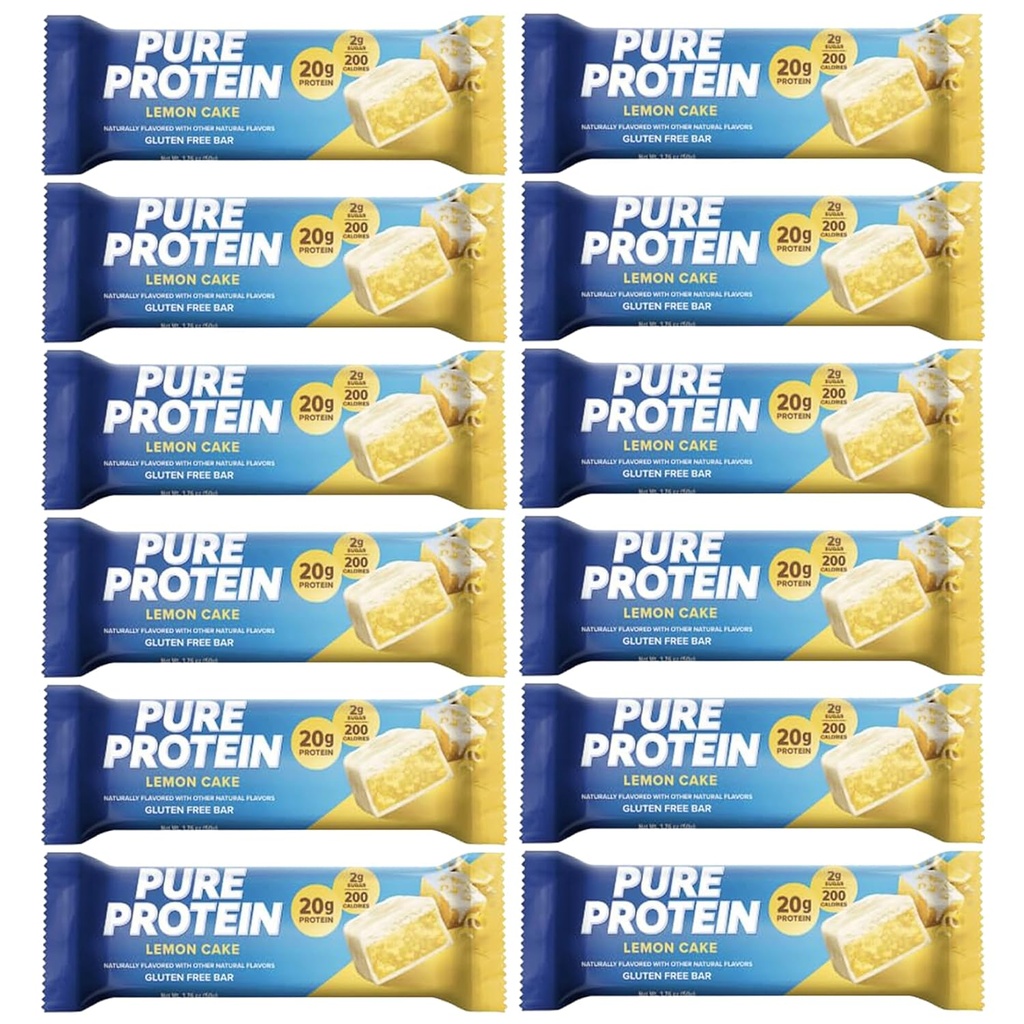 Baruri de proteine pure, proteine mari, gustări nutritive pentru a sprijini energia, zahăr scăzut, 1,75 oz 12 Count Lemon Cake