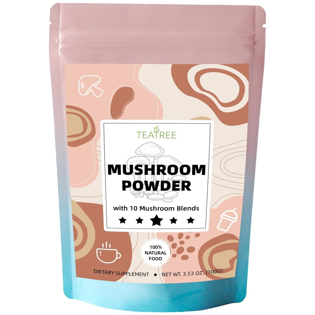 10 Ciuperci Extract de pulbere, supliment de ciuperci Blend pentru cafea, băuturi și piureuri, focalizare naturală, energie și supliment de sprijin imunitar - 3.53 oz / 100g