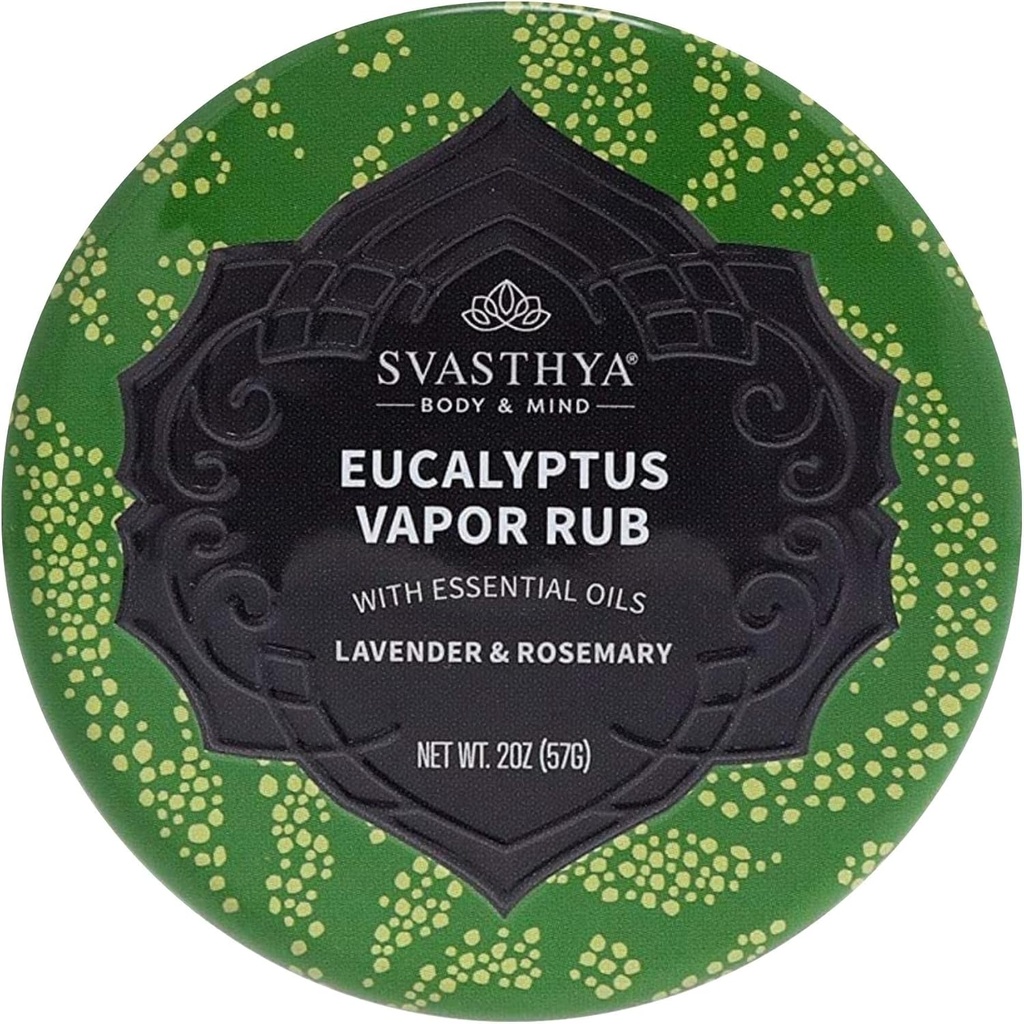 Svasthya Body & Mind Eucalyptus Vapor Rub - Deschide Pasaje Nasal & Moisturizes The Skin, Tuse, Stuffy Nose & Congestion Relief, Olive Oil, Beeswax, Lavender, Rosemary - Made in the USA, 2oz