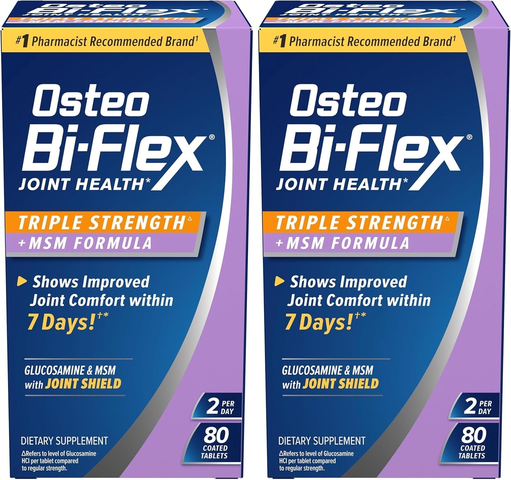 Osteo Bi-Flex Triple Putere (5) cu MSM, Glucosamină Supliment comun de sănătate, comprimate filmate, 80 Count (Pachet de 2)