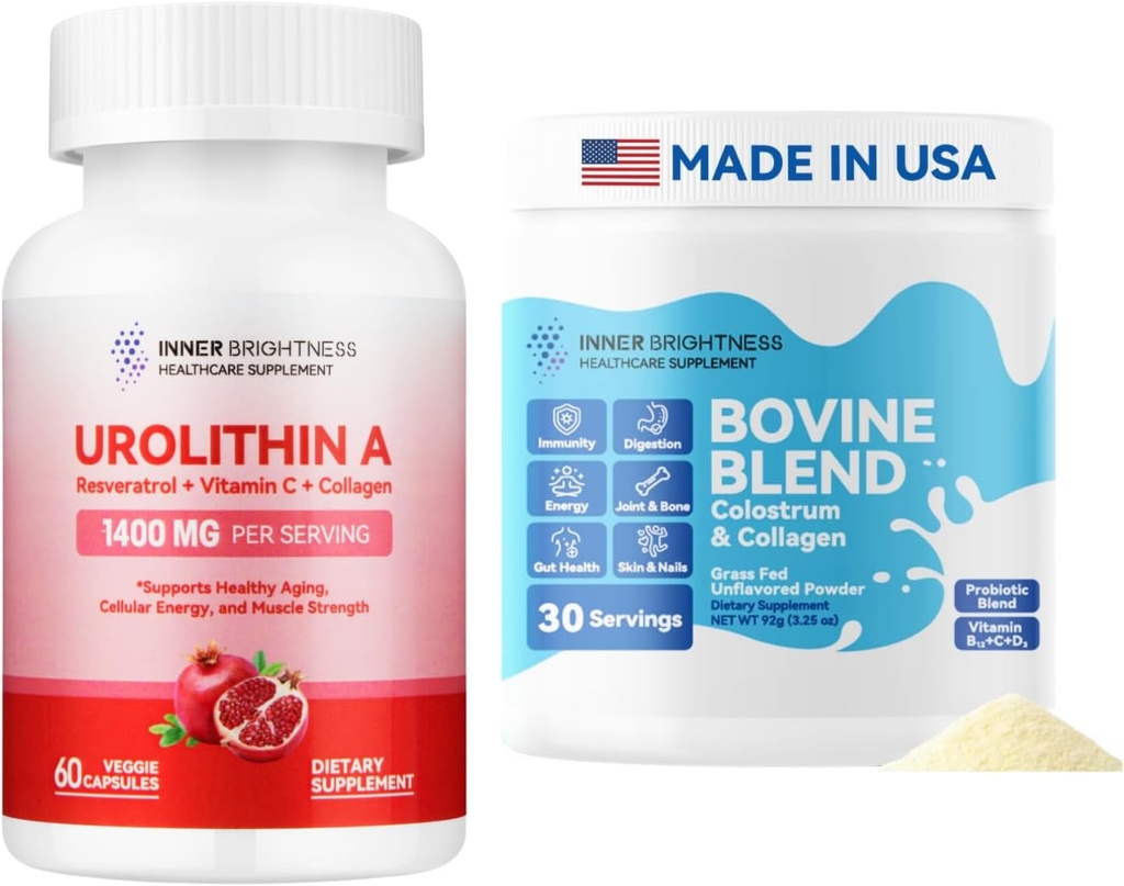 Urolitina Un supliment 1000 MG pentru forţa musculară + Bovine Colostru & Colagen Pulbere pentru Sanatate Gutului, Suport Imun, Cresterea parului si Suplimentul de frumusete