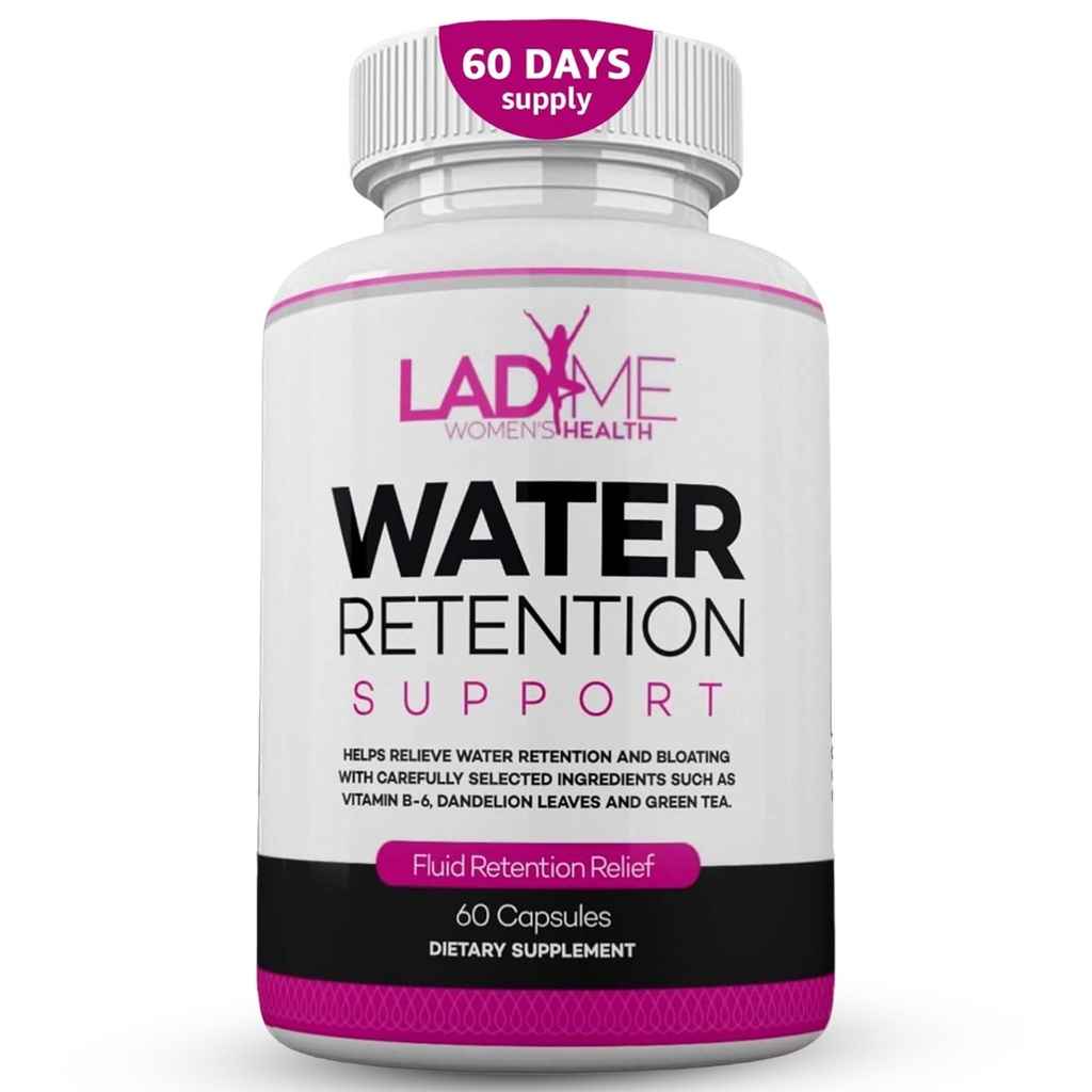 Pastilele de mentinere a apei pentru femei care se umfla cu vitamina B6, Dandelion si ceai verde Diuretic natural pentru drenaj, capsule de detoxifiere si inflamare - 60 capsule (2 luni de aprovizionare) - de LadyMe