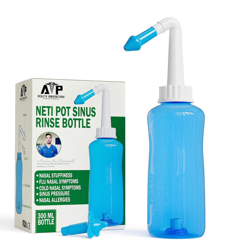 Neti Pot Clătire Sinus Sticla pentru ajutor natural Sinus - Clătire de presiune nas curat pentru adult & Kid - Sistem de irigare nazale de Abraham Farmacist
