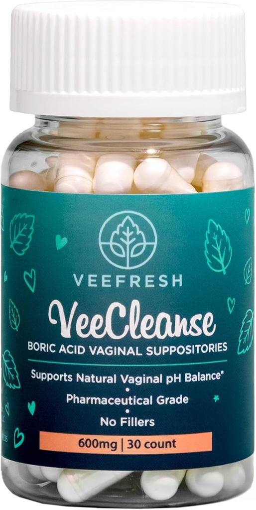 VeeFresh - VeeCleanse Boric Acid Vaginal Suferitoare - pH vaginal Echilibre - Vaginal Odor Control - Feel Fresh, Feminin și Confident