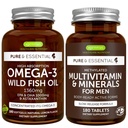 Absorbție mare Omega-3 ulei de pește sălbatic + om metilat Multivitamine Bundle, 1000 mg EPA & DHA 180 Softgels + eliberare susținută Multivitamine 180 comprimate, de Igennus