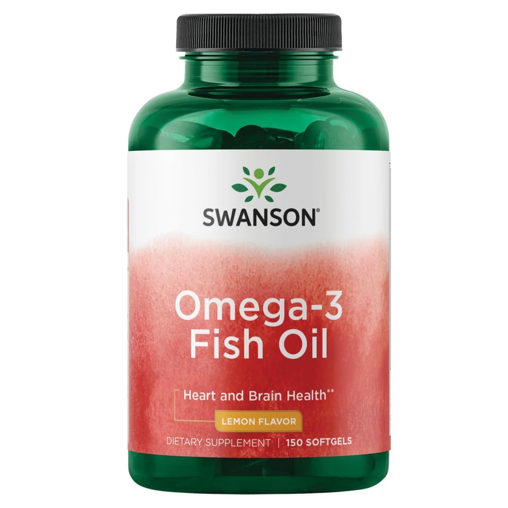 Swanson Omega 3 Suplimentul de ulei de pește Heart Brain și sprijin comun OMG-Free EFS 180 mg EPA Plus 120 mg DHA 150 capsule Softgel Lemon Flavor