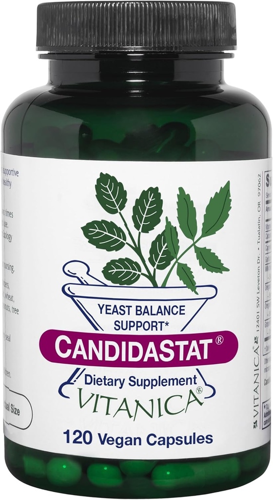 Vitanica Candidastat, Yeast Balance Supplement and Support, Vegan, 120 Capsule