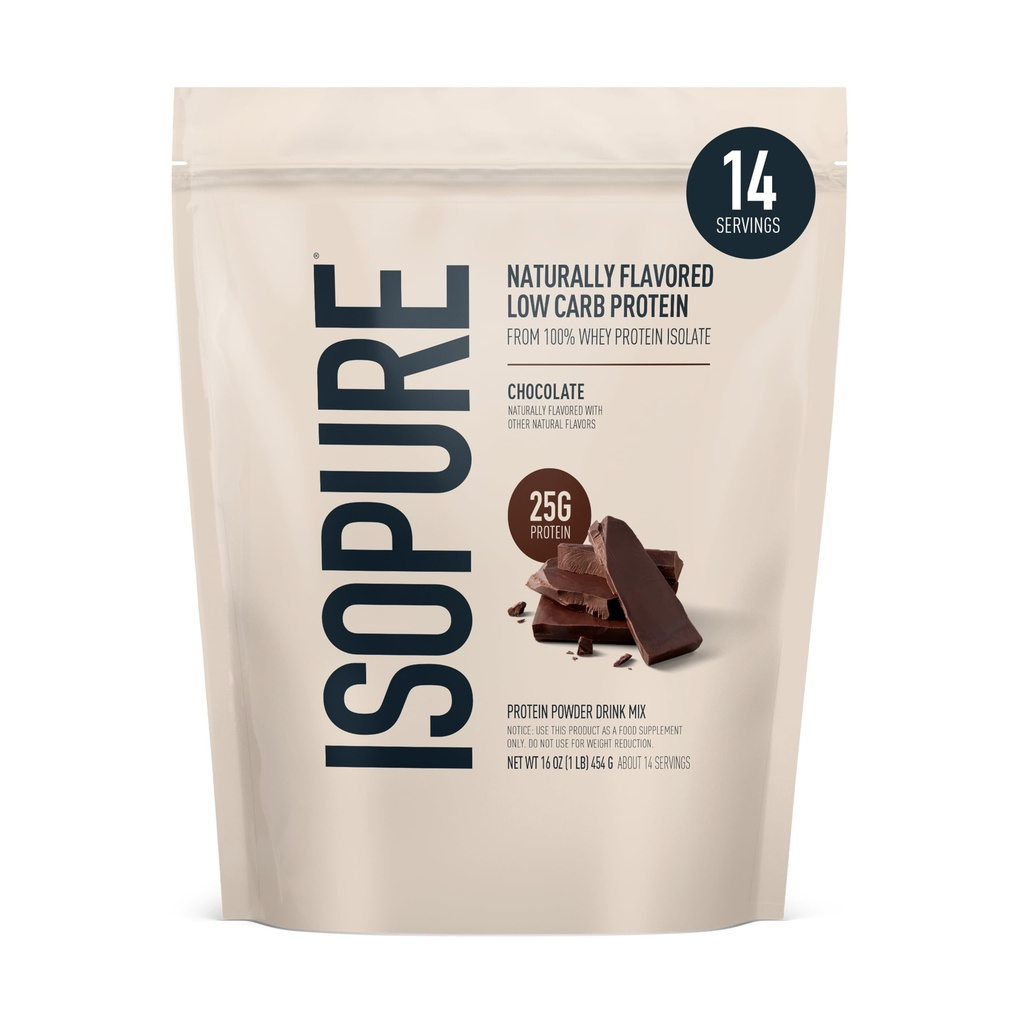 Isopure Low Carb 100% Pure Whey Izolate Proteine Pulbere, Lactoză gratuit, Gluten gratuit, Cu vitamine, Ciocolata Intunecata, 25g Proteina Per Servire, 1 Lb, 14 Serviri (Packing May Vary)