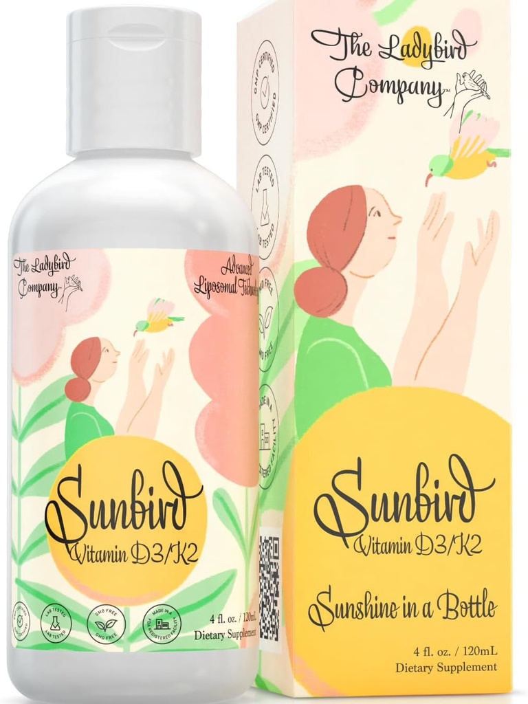 Sunbird Liposomal Liquid Vitamina D pentru femei - Vitamina Premium D3 și K2 pentru Menopauza, Fertilitatea, Sarcina și Sănătatea Osului - Zahăr-Free, Vegetarian, Vitamina Liquid D3 sublingual cu K2, Made in USA