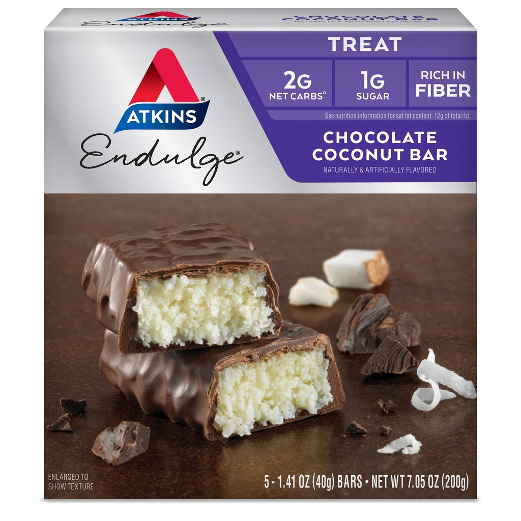 Atkins Endulge Chocolate Coconut Bar, Desert Favorite, High in Fiber, 1g Sugar, 5 Count