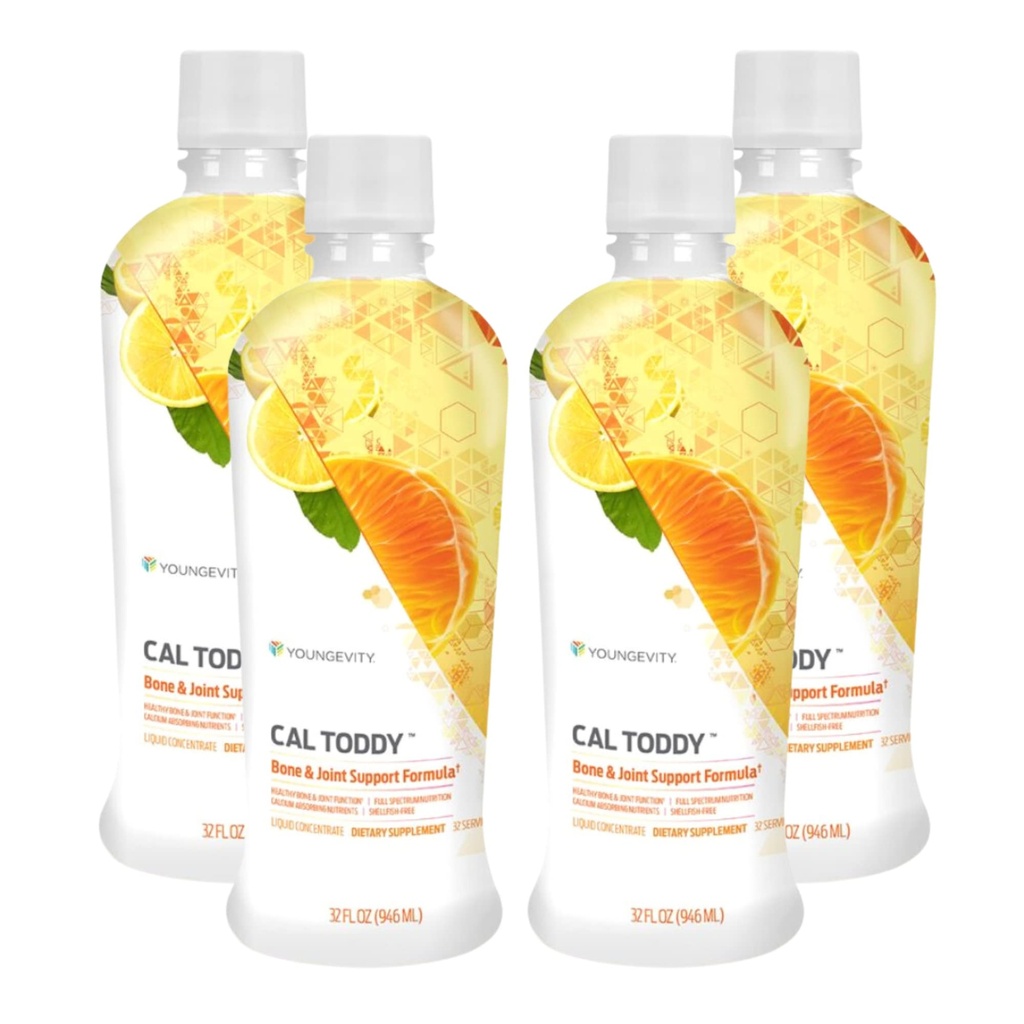 Youngevity CAL Toddy - Calciu (Citrat, Fosfat) Magneziu 1200 mg/600 mg - Vitamine D-3, Zinc, Cupru, Potasiu, Bor și 70+ Cofactori minerali Trace - Sprijină sănătatea osoasă - 32 Fl Oz (Pachetul de 4)