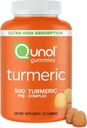 Gume Qunol Turmeric, Gummy cu 500mg Curcumin Turmeric, Supliment de sprijin comun, Ultra de înaltă absorbție Curcumin Tumeric, Vegan, Gluten gratuit, 90 Conte