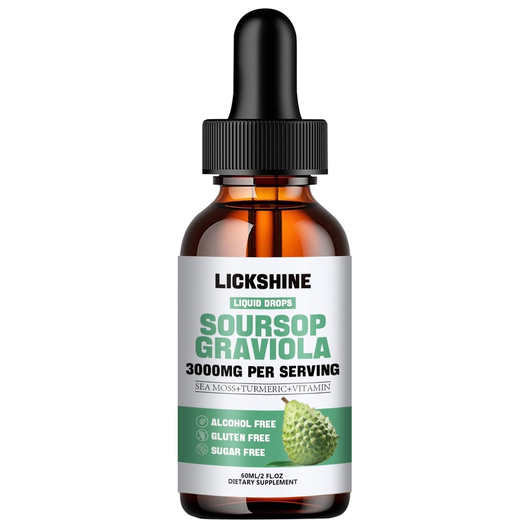 1 Packs 3000MG Soursop Graviola Liquid Drop for Cell Support &Regeneration, Immune, Gut, Antioxidant, Mood, Relaxa, Ficat și somn Zzz - Soursop Graviola Leaf Extract, Sea Moss, Turmeric - 2Fl Oz
