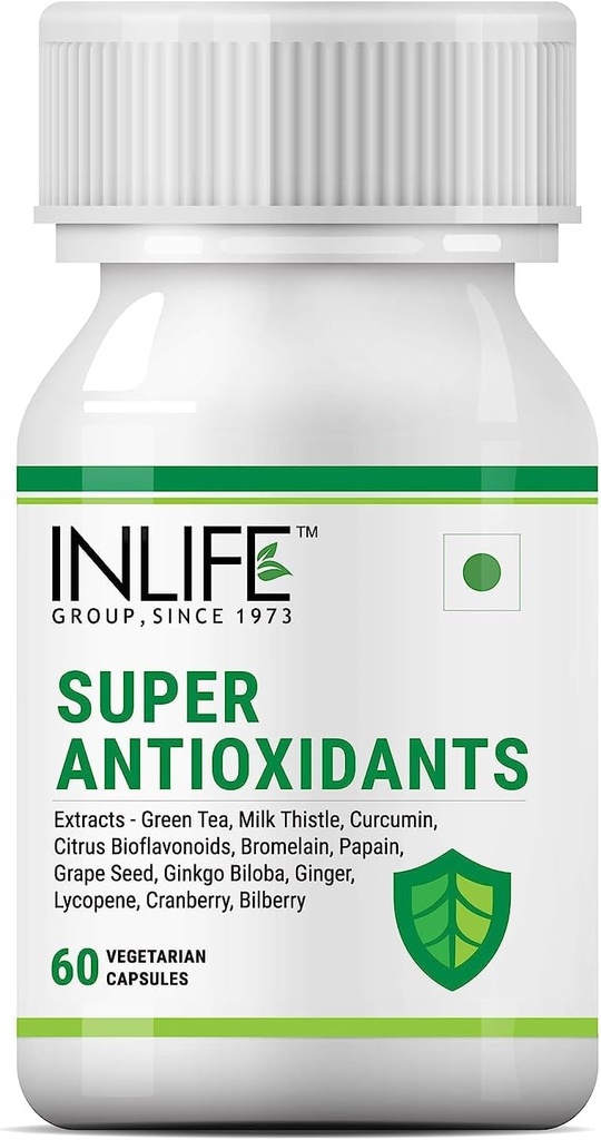 Sheltr Super Antioxidant Supliment Licopen, Ceai verde, Mulgeata de lapte, Curcumin, Seminte de struguri, Ginkgo Biloba, Ghimbir, Cranberry, Bilberry, Acid alfa lipoic, Lutein, Zeaxantină - 60 capsule (Pachet de 1)