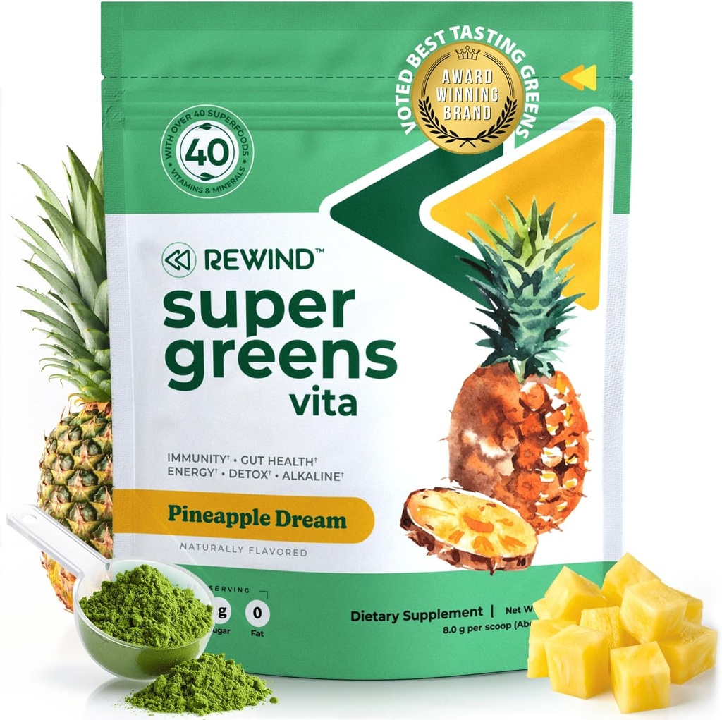 Best Tasting Super Greens Powder with 40+ Superfoods – Delicious Daily Green Powder with Vitamin B12, Zinc, Vitamin C, Magnesium & Calcium – Green Juice Superfood Mix - Pineapple Flavor