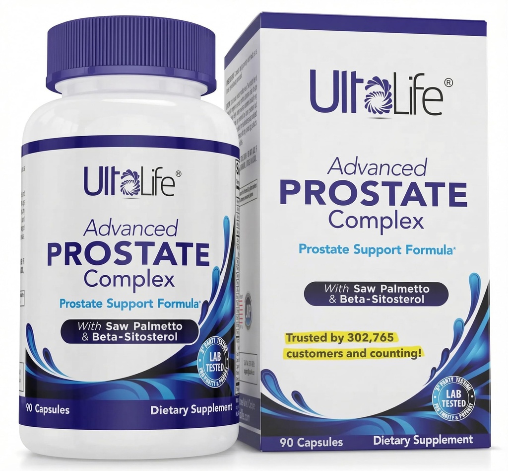 ULTALIFE Advanced Saw Palmetto Prostate Supliment pentru bărbaţi cu Beta Sitosterol promovează confortul urinar, calitatea somnului şi prostată sănătate 90 Capsule