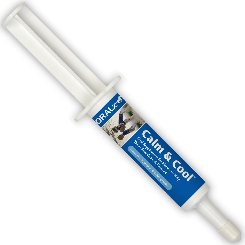 Oralx calm și rece pentru cai. Paste calmante Formulate cu L-Tryptofan si extracte de plante. Ajută la menţinerea calmului, a compoziţiei concentrate în timpul evenimentelor şi transportului. Seringă Easy-Dose. Made in USA