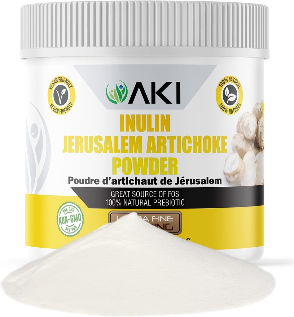 AKI Inulin Jerusalem Artichoke Powder (6oz/170g) Good in Fiber & Prebiotic, Ideal for Coffee, Smoothies, Juice & Other Meals - Vegan, Gluten-Free (Pachet de 1)