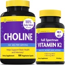InnovixLabs Choline & Vitamina K2 Bundle Choline Bitartrat 550 mg (100 capsule) Spectrum Vitamina K2 (90 Softgels). Suportă Memorie, Mood, Brain Health & Boost Cognitive.*