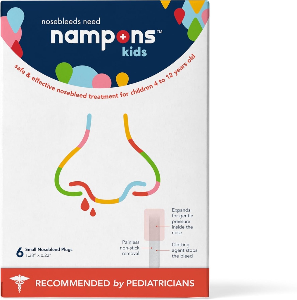 Nampons Kids Nosebleed Stoppers - 6 Ușor de utilizat Bleed Stopper Kit pentru copii. Încrederea pediatrilor. Agent de complotare hipoalergic opreşte sângerarea nasului rapid pe contact. Sigur și fără durere