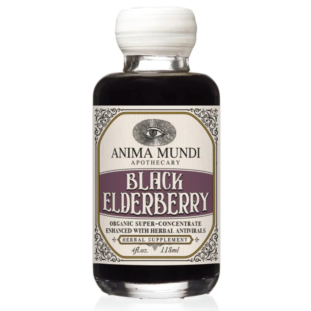Anima Mundi Apothecary Black Elderberry Syrup - Organic Elderberry Syrup cu Skullcap Baikal, Cordyceps, Reishi, Shiitake & Maitake Ciuperci pentru a ajuta la susținerea sănătății imune (4oz / 118ml)