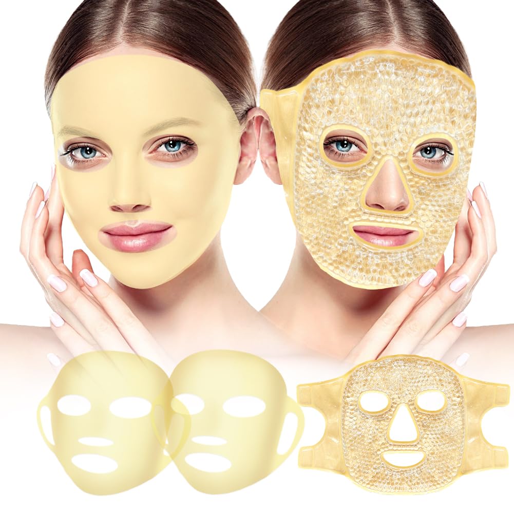 Face Ice Pack și 2 Packs Silicon Face Mask Cover, Full facial Frozen Masks Hot Rece Face Compresa Set de îngrijire a pielii reutilizabil pentru femei pentru pufuri Umflare relief Beauty Spa esențiale