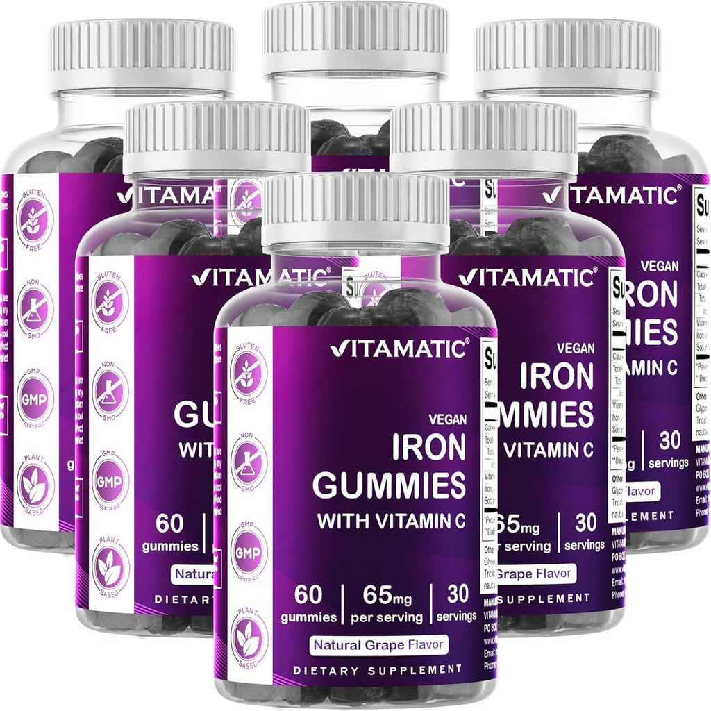 Vitamatic de fier 65 mg Gummies Supliment pentru femei și bărbați - 60 Vegan Gummies - Marea Tasting de fier Gummy Vitamine cu vitamina C (6)