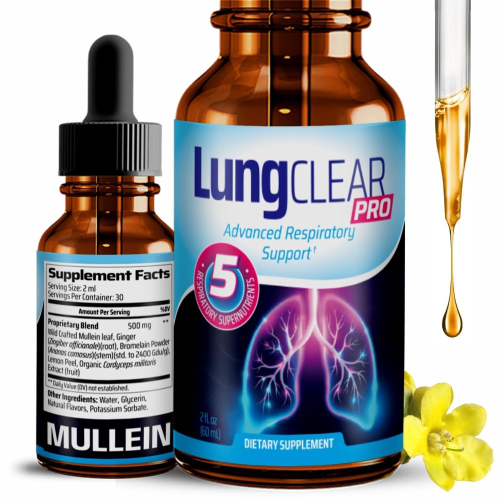 Suport pulmonar picaturi suplimentare cu extract de frunze de Mullein salbatic pentru Plamâni si Mucus ajutor - 2 Fl oz
