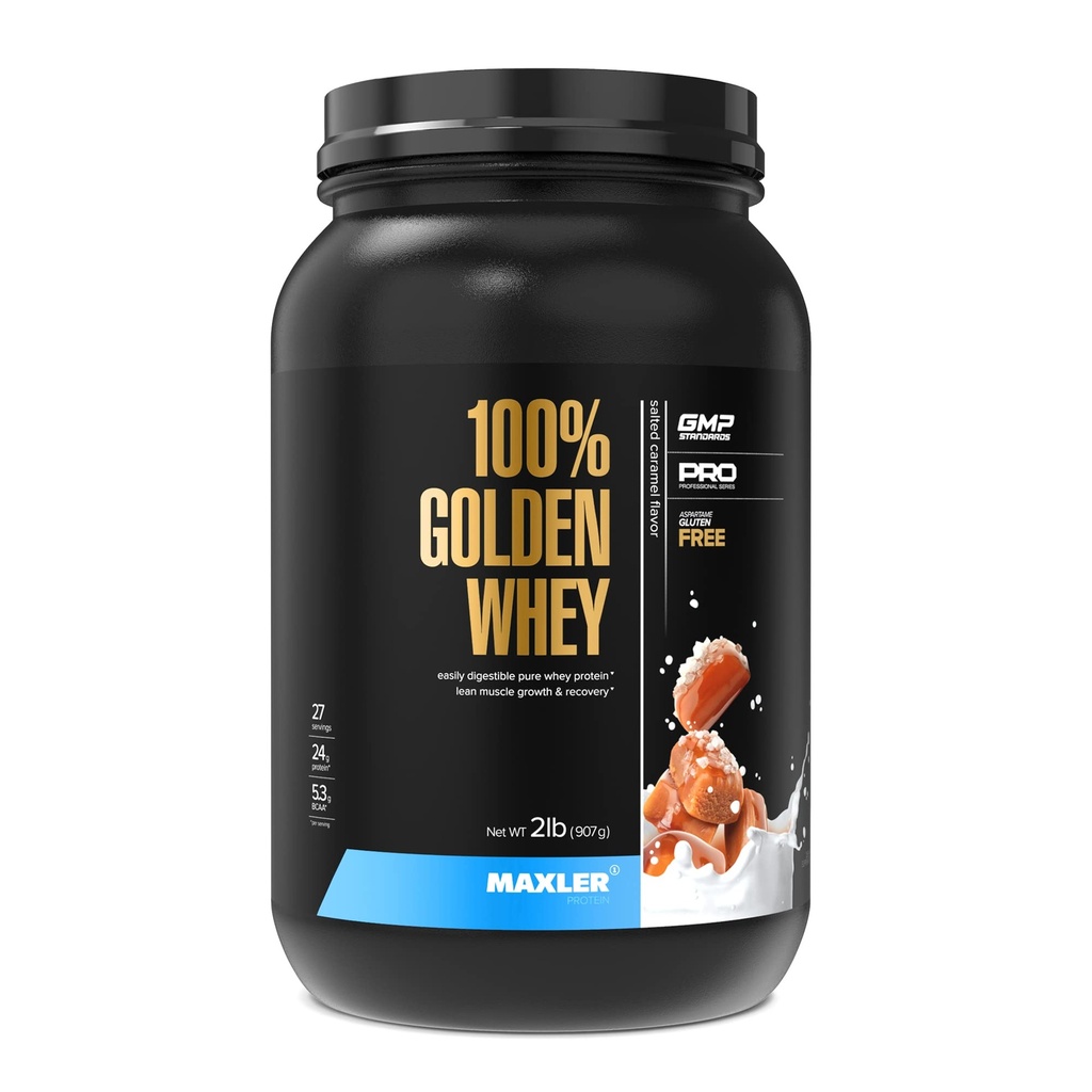 Maxler 100% Golden Whey Proteina - 24g de proteine per Servire - Premium Whey Pulbere de proteine pentru Pre Post Antrenament - Fast-Absorbing Whey concentrat, Izolat & Hidrolysat Blend - Sare Caramel 2 lb