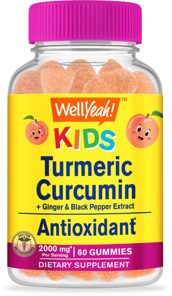 Ei bine, da Curcumina Turmeric cu gume de piper negru pentru copii - Suport Imun natural, Sănătatea articulară și musculară, Sănătatea digestivă și funcția creierului - Non-GMO, Vegan, Gluten-Free - 60 Conte