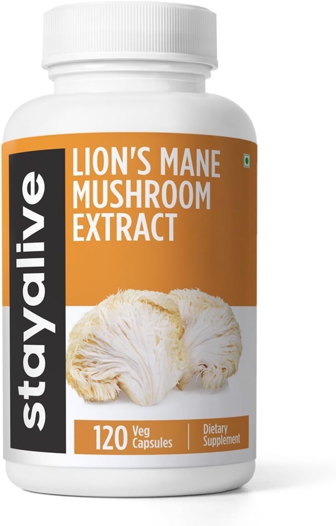 STAY ALive Lions Mane Supliment capsule 1000mg, 30:1 Extract g/Beta Glucans, 100% Corp de fructe, Pure Lions Mane pulbere pentru bărbați și femei, 120 pastile, non-GMO & Gluten-gratuit supliment ciuperci