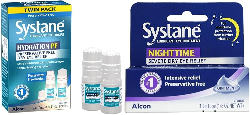 Systane Hydration Multi- Dose Menservative-Free ochi picături uscat ochi relief Twin Pack (2x10ml) & noapte Lubricant ochi Ointment 3.5g Tub