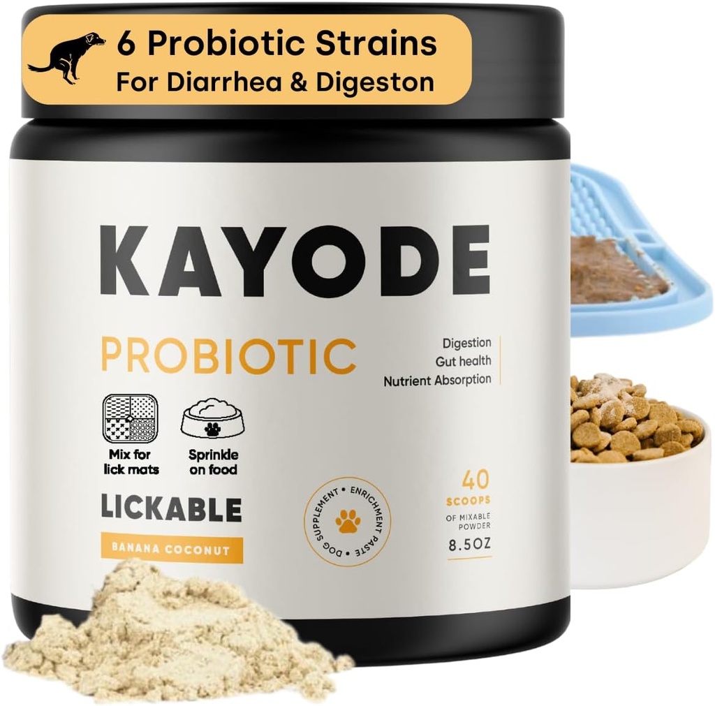 Kayode Probiotice lingabile pentru câini - puternic câine Digestive Ajutor & câine Diaree Relief. pentru Dog Lick Mats sau ca alimente Topper. Tasty Banana nucă de cocos aroma. 7 câini Probiotic Strains.