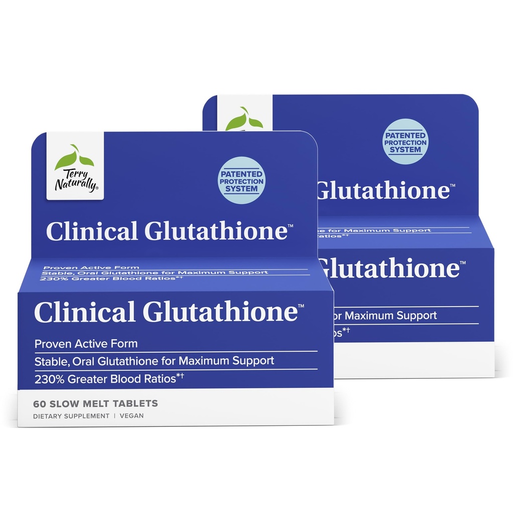 Terry natural clinic Glutatione - Antioxidant pentru absorbţie ridicată - Supliment alimentar cu L-glutatione - Supliment Vegan pentru a sprijini sănătatea celulelor - 60 comprimate lente de topire (Pachet de 2)