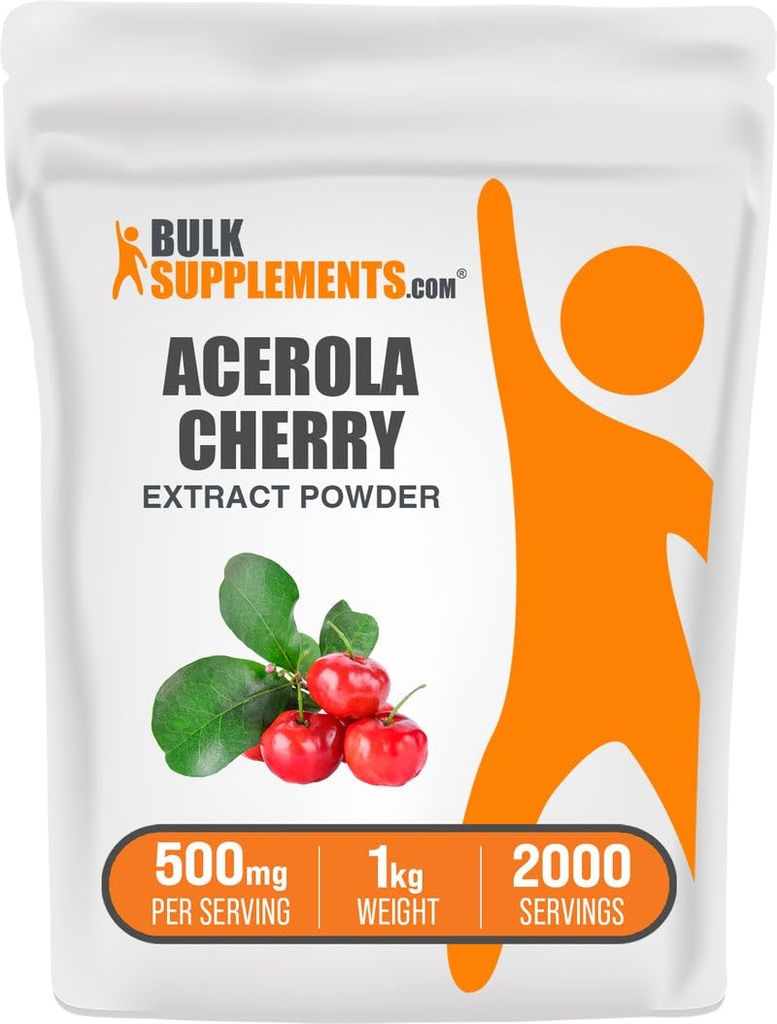 BulkSupplements.com Acerola Cherry Extract pulbere - naturale vitamina C Supliment, Acerola Cherry Powder - Vegan & Gluten gratuit, 500 mg pe servire, 1kg (2,2 lbs) (Pachet de 1)